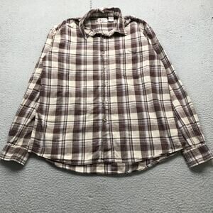 BKE 67 Button Up Long Sleeve Dress Shirt Mens XL Pocket Plaid Brown White Tan